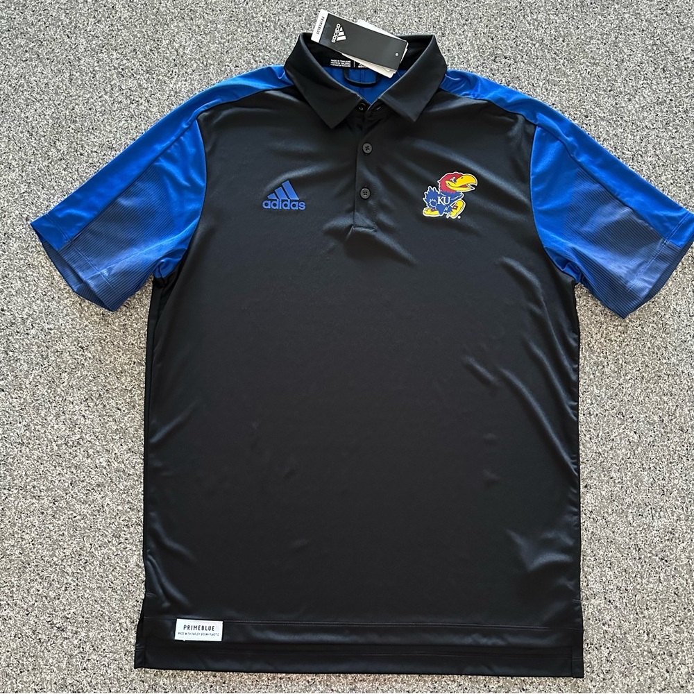 Adidas Kansas Jayhawks Primeblue Polo Golf Football Mens Size M or L H45771‎
